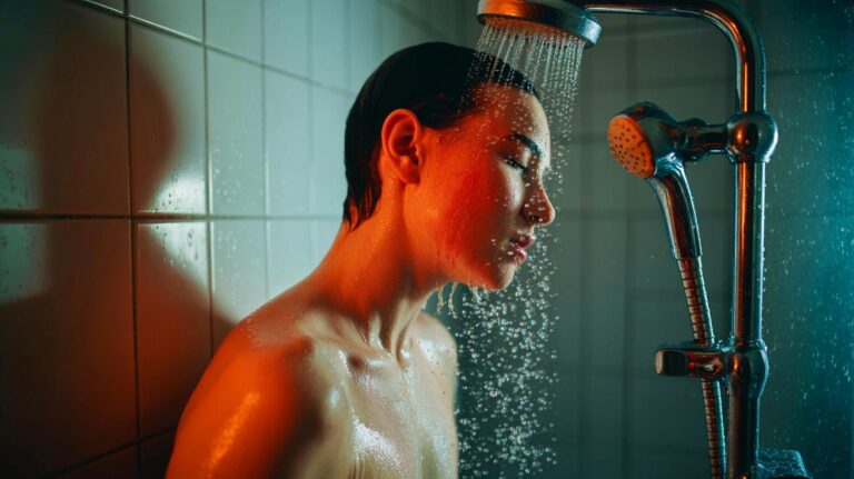 Illustration de l’eau trop chaude sous la douche qui fragilise la barrière cutanée