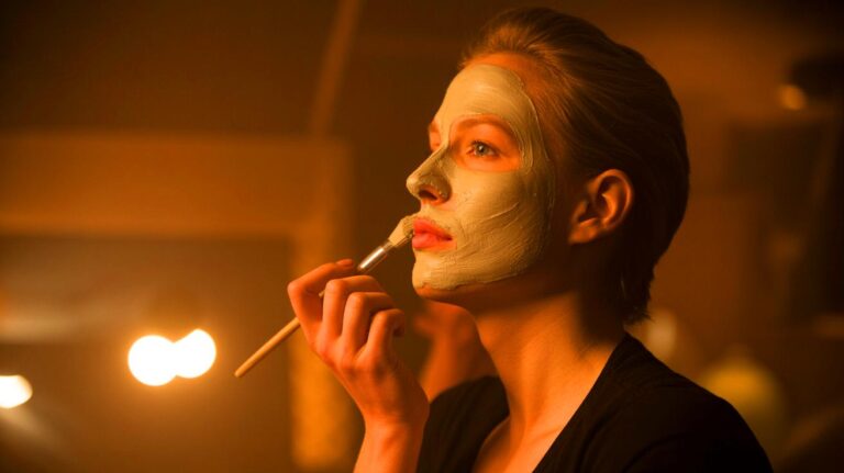 Illustration de l'application d'un masque à l'argile sur le visage pour redonner éclat et douceur (généré par IA). Credit: Ideogram.
