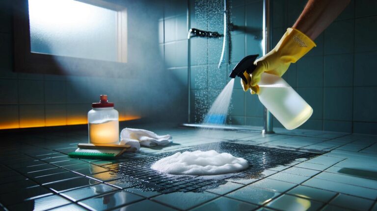 Illustration de l’utilisation du vinaigre blanc et du bicarbonate pour empêcher la moisissure dans la salle de bains