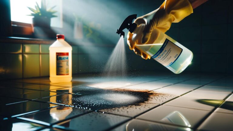 Illustration de l’élimination de la moisissure avec du vinaigre blanc, plus efficace que l’eau de Javel