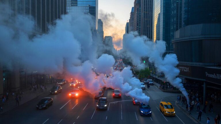 Illustration de la pollution de l'air atteignant des niveaux alarmants dans plusieurs régions (généré par IA). Credit: Ideogram.