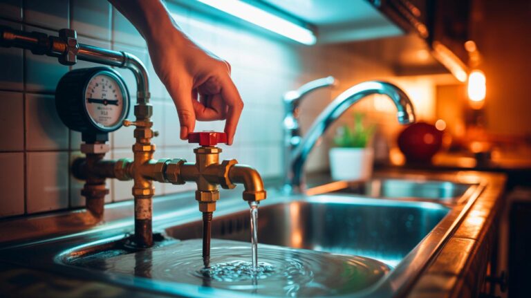 Illustration de l’ajustement de la vanne d’arrêt générale pour limiter le débit d’eau et réduire la facture, sans travaux