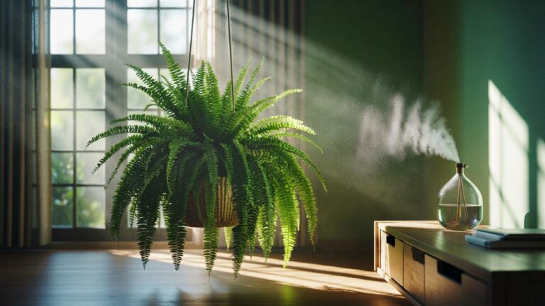 Illustration de la fougère de Boston, la plante oubliée la plus efficace pour purifier l’air intérieur