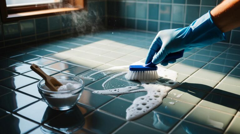 Illustration de l’utilisation de percarbonate de sodium pour blanchir des joints de carrelage