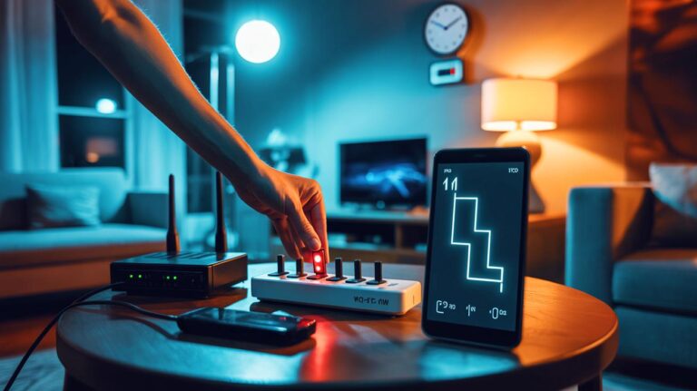 Illustration de la coupure nocturne d’une box internet et d’un décodeur TV pour réduire la consommation d’électricité et constater une baisse dès le lendemain