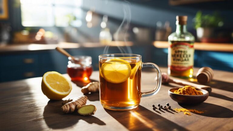 Illustration de la boisson matinale tiède au citron, gingembre et curcuma destinée à soutenir le foie et à relancer la digestion