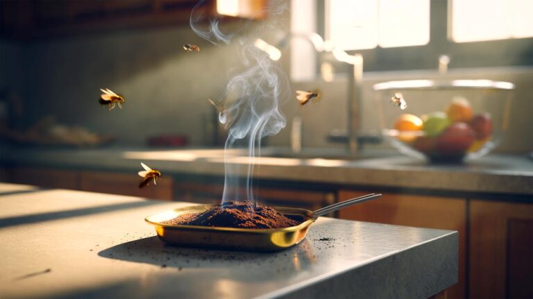Illustration de l’utilisation de l’odeur du café pour éloigner les mouches dans la cuisine