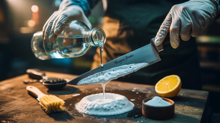 Illustration de l’élimination de la rouille sur une surface métallique à l’aide de bicarbonate, vinaigre et citron