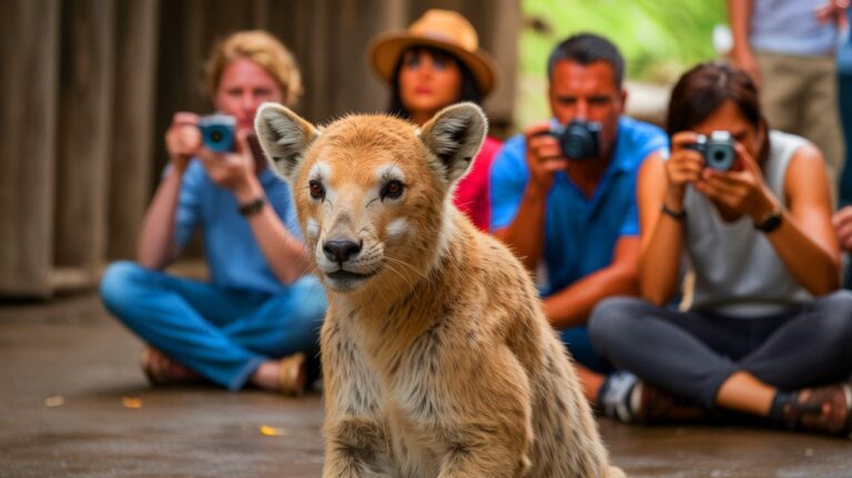 Illustration de l'impact du tourisme sur la faune sauvage et la souffrance animale pour les selfies (généré par IA). Credit: Ideogram.