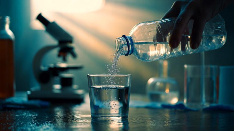 Illustration de la libération de microplastiques et de nanoplastiques potentiellement nocifs par certaines bouteilles en plastique