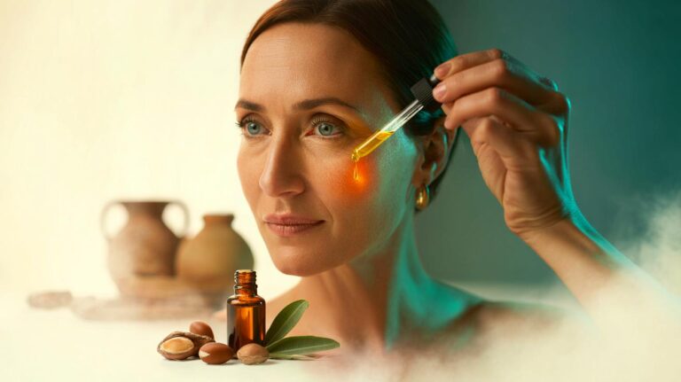 Illustration de l’huile d’argan utilisée pour retarder les signes de l’âge