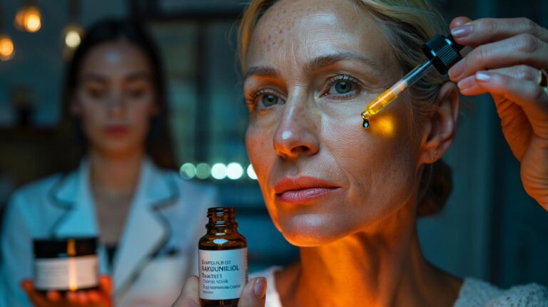 Illustration de l’application d’une huile naturelle au bakuchiol sur le visage pour lisser les rides, validée par des dermatologues face à une crème à 100 €