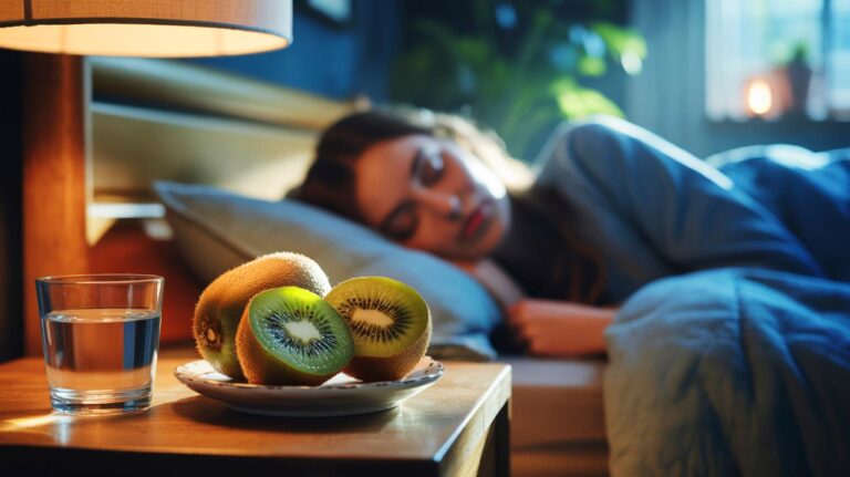 Illustration de kiwis consommés le soir pour favoriser un endormissement plus rapide et un sommeil plus profond