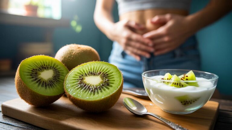 Illustration de kiwi, petit fruit dont les experts confirment l’efficacité pour améliorer la digestion en quelques jours