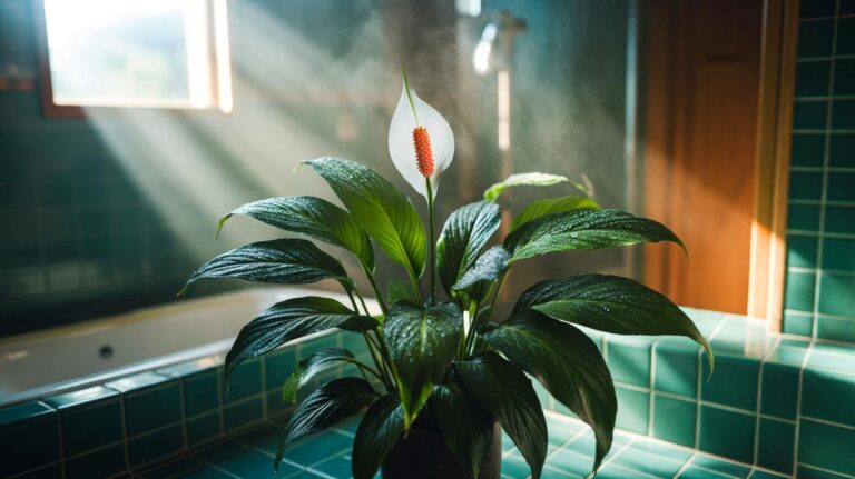 Illustration de Spathiphyllum (lys de la paix) utilisé en intérieur pour réduire les odeurs et l’humidité