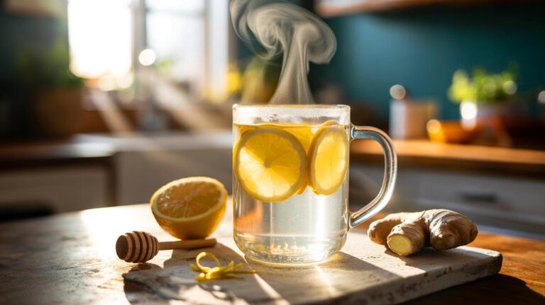Illustration d’une simple infusion citron-gingembre aidant à éliminer les toxines du corps