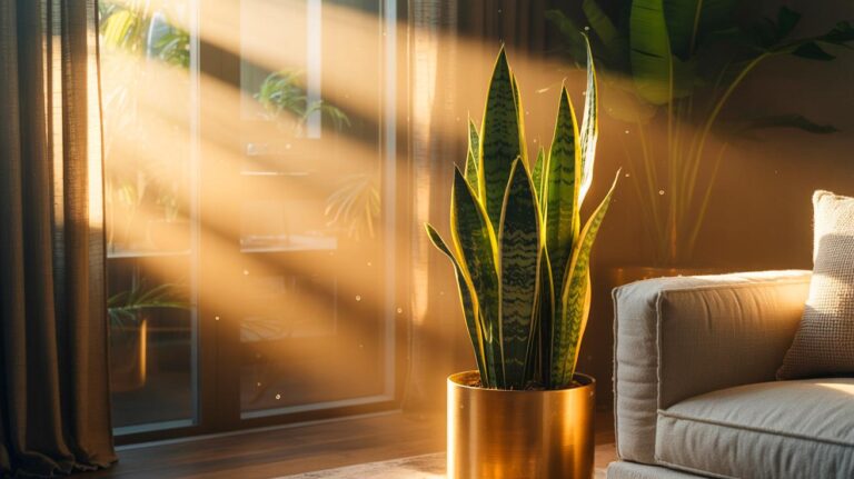 Illustration de [une sansevière dans un salon moderne, recommandée par les experts déco pour assainir l’air sans effort]