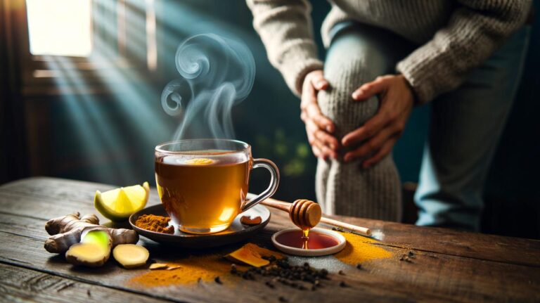 Illustration de la boisson chaude au gingembre et au curcuma qui apaise les douleurs articulaires