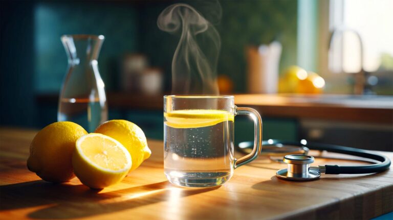 Illustration de l’eau tiède citronnée recommandée par les médecins pour soutenir l’hydratation et l’épuration du sang