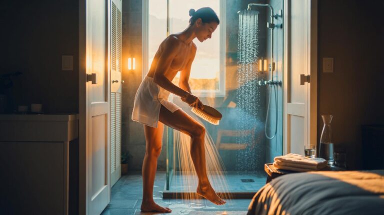 Illustration du rituel matinal activant la circulation dès le réveil