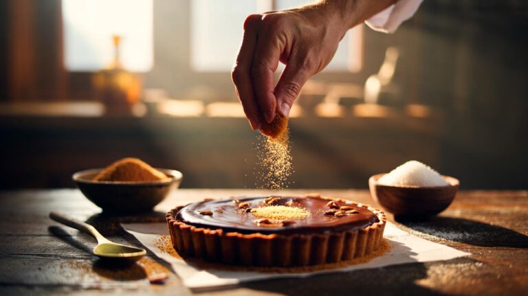 Illustration de sucre de coco utilisé comme substitut doux au sucre raffiné dans des desserts