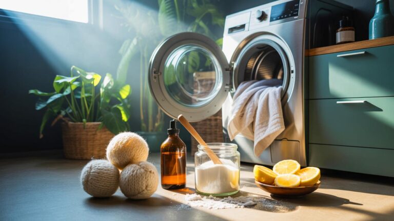 Illustration de linge doux et frais obtenu naturellement grâce à l’acide citrique et à de bonnes pratiques de lavage, sans adoucissant industriel