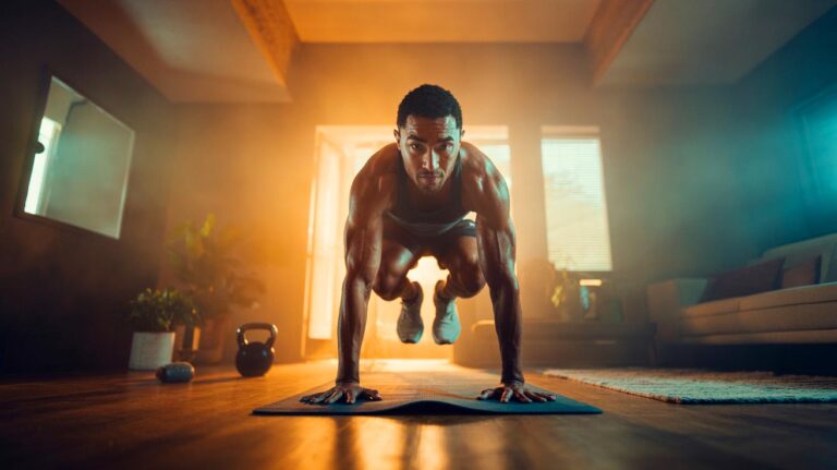 Illustration de la pratique du burpee à domicile pour sculpter le corps