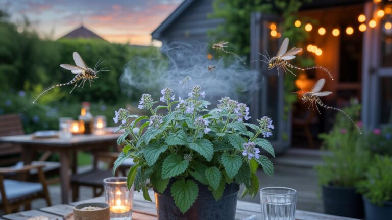 Illustration de cataire (Nepeta cataria) repoussant les moustiques au jardin