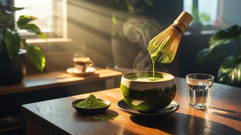 Illustration de la boisson matcha, alternative au café, pour une énergie stable et durable