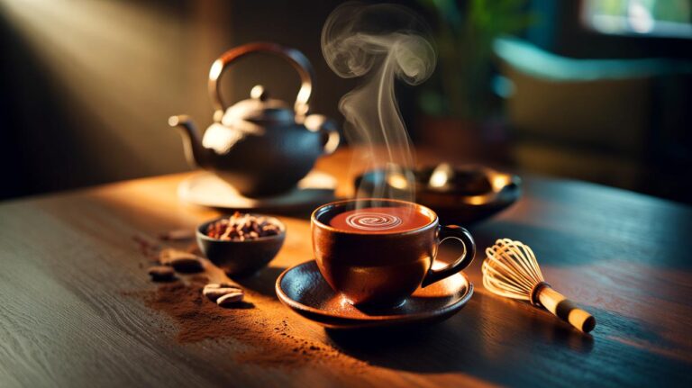 Illustration de cacao chaud fumant, nouvelle boisson de détente prenant la relève du thé