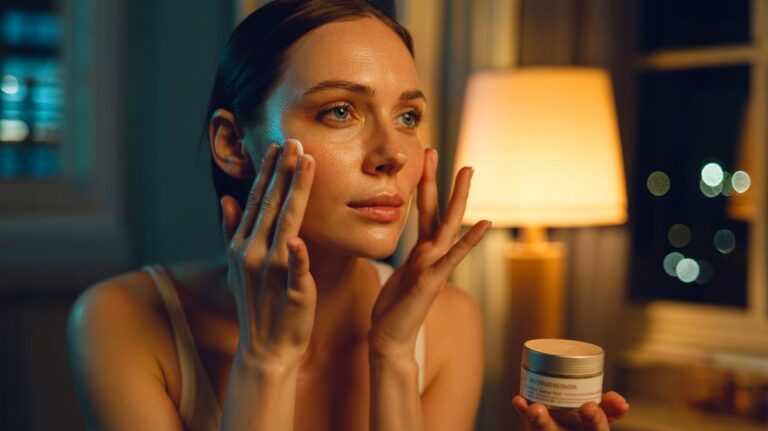 Illustration de la stimulation de la production de collagène par un massage facial de cinq minutes, alternative aux crèmes de nuit