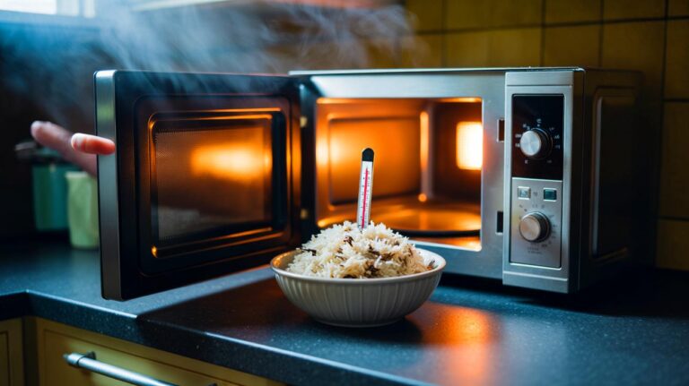Illustration de réchauffage de riz au micro-ondes et des risques d’intoxication alimentaire