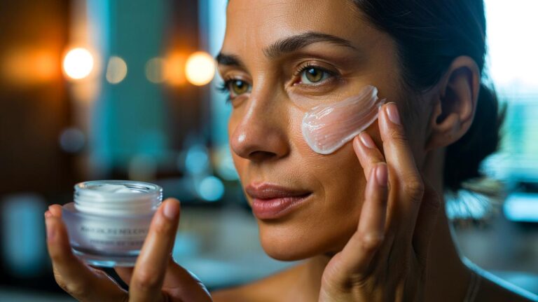 Illustration de l’application d’une texture de soin du visage qui rajeunit la peau en douceur