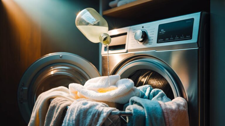 Illustration de vêtements plus souples sortant du lave-linge grâce au vinaigre blanc, sans adoucissant