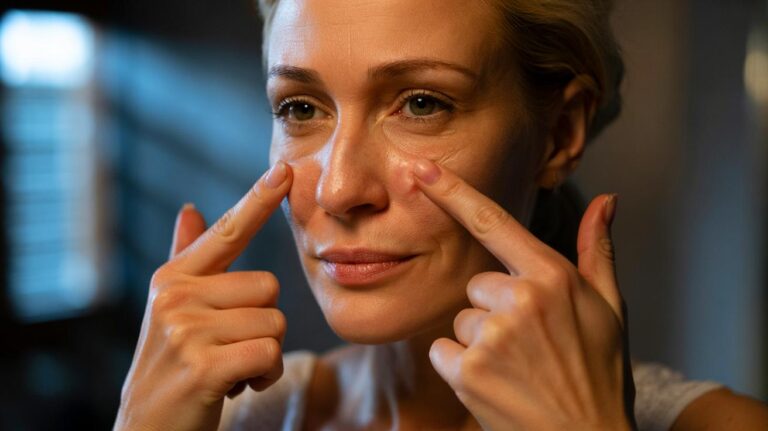Illustration de l’auto-massage facial pincé-roulé pour lisser les rides d’expression sans crème ni appareil