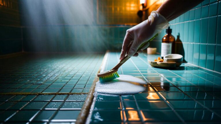 Illustration de [joints de salle de bain nettoyés sans vinaigre blanc avec bicarbonate et eau oxygénée]