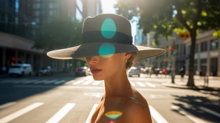 Illustration de l’adoption quotidienne d’un chapeau à large bord pour protéger la peau des rayons UV sans crème