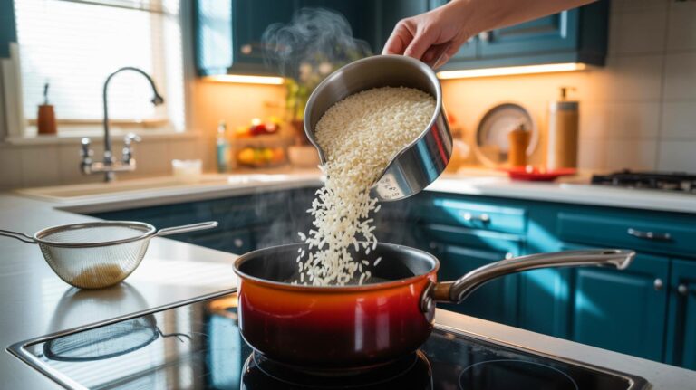 Illustration de la recommandation des nutritionnistes de ne plus rincer le riz avant la cuisson
