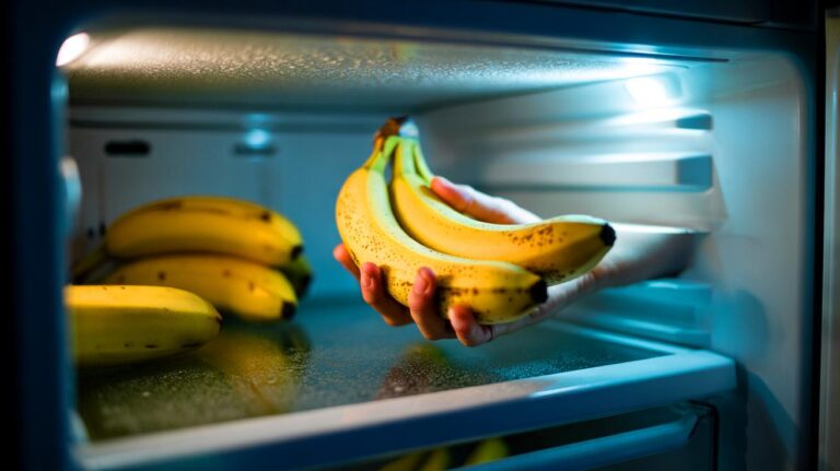 Illustration de bananes mûres placées au réfrigérateur pour prolonger leur fraîcheur