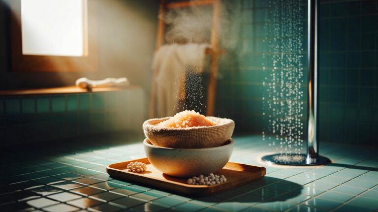 Illustration de l’absorbeur d’humidité naturel au gros sel et à l’argile dans une salle de bain