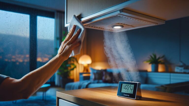 Illustration de la ventilation continue par VMC et de l’entretien des bouches d’aération pour maintenir un intérieur sain et sec